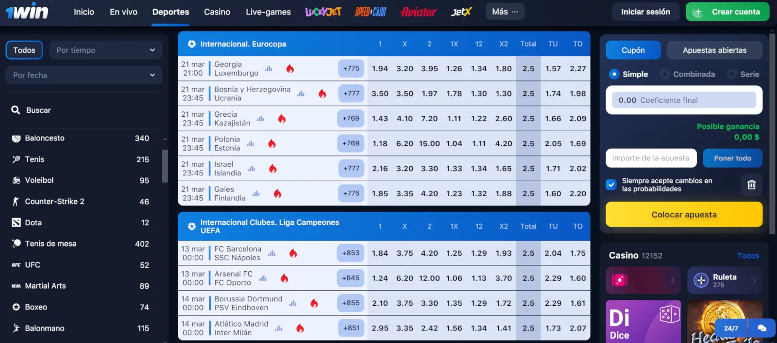 Apuestas en eventos deportivos en 1Win Casino Apuestas 1Win Casino